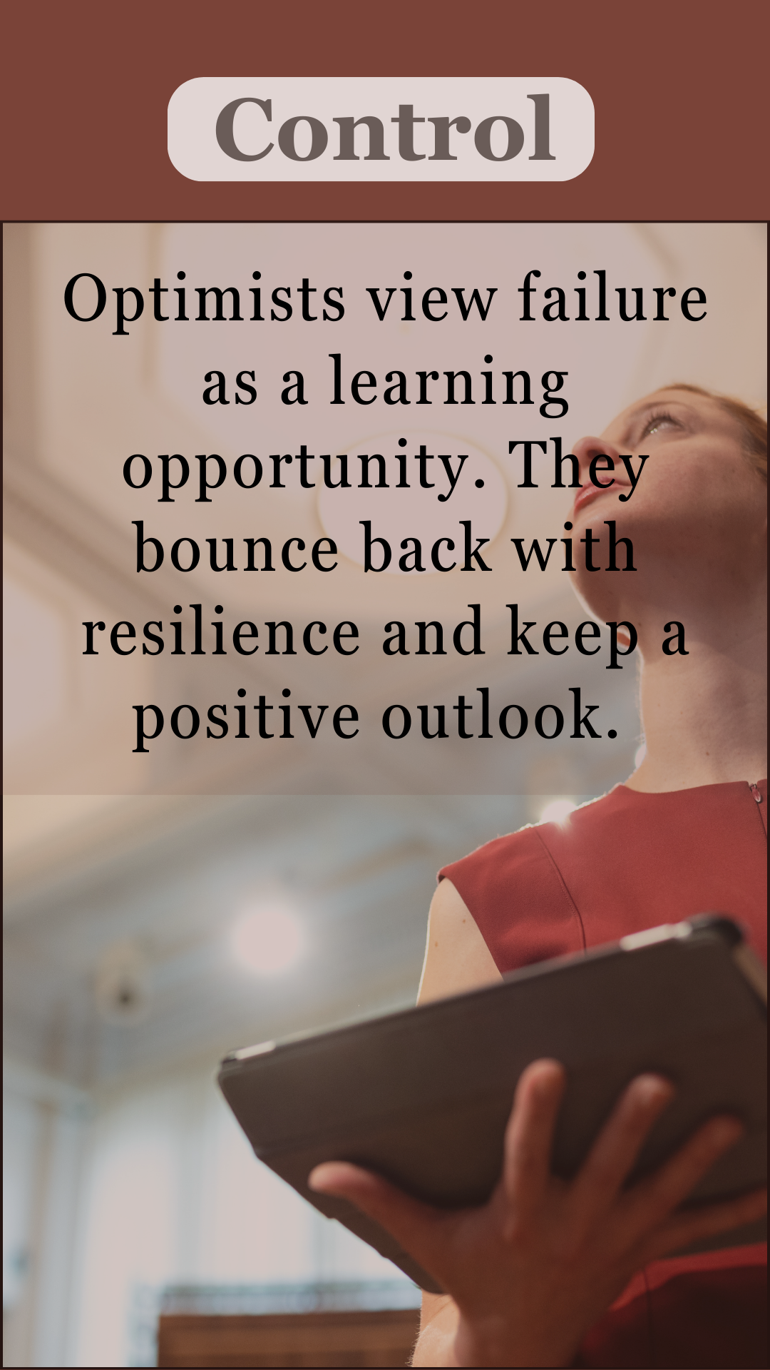 Control: Optimists focus on actionable improvements, while pessimists fixate on what went wrong.